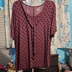 Lane Bryant Burgundy and Black Polka Dot Blouse